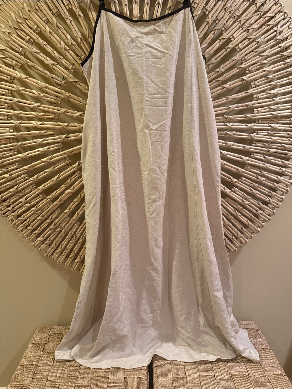 Light Beige linen Maxi Slip Dress with Black Trim